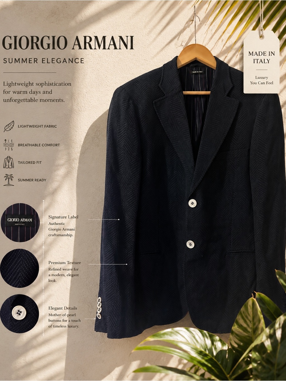 Giorgio Armani dark navy summer Sport Coat